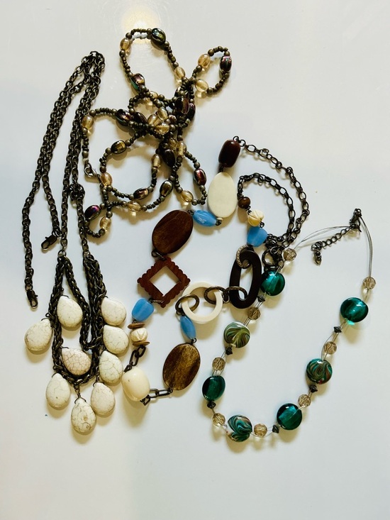 Jewelry - Multi-Strand Beaded Glass Wood Statement Necklace’s Multi Colored Southwestern